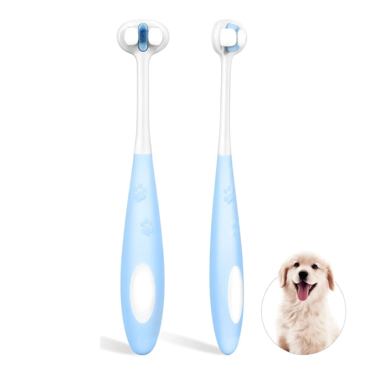 3-sided dog toothbrush with ultra soft nano bristles, blue and pink, 13.5cm long, for sensitive teeth and gums