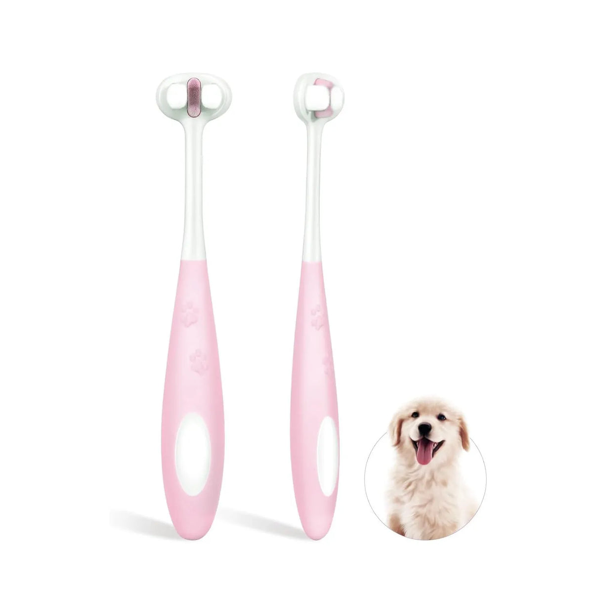 3-sided dog toothbrush with ultra soft nano bristles, blue and pink, 13.5cm long, for sensitive teeth and gums