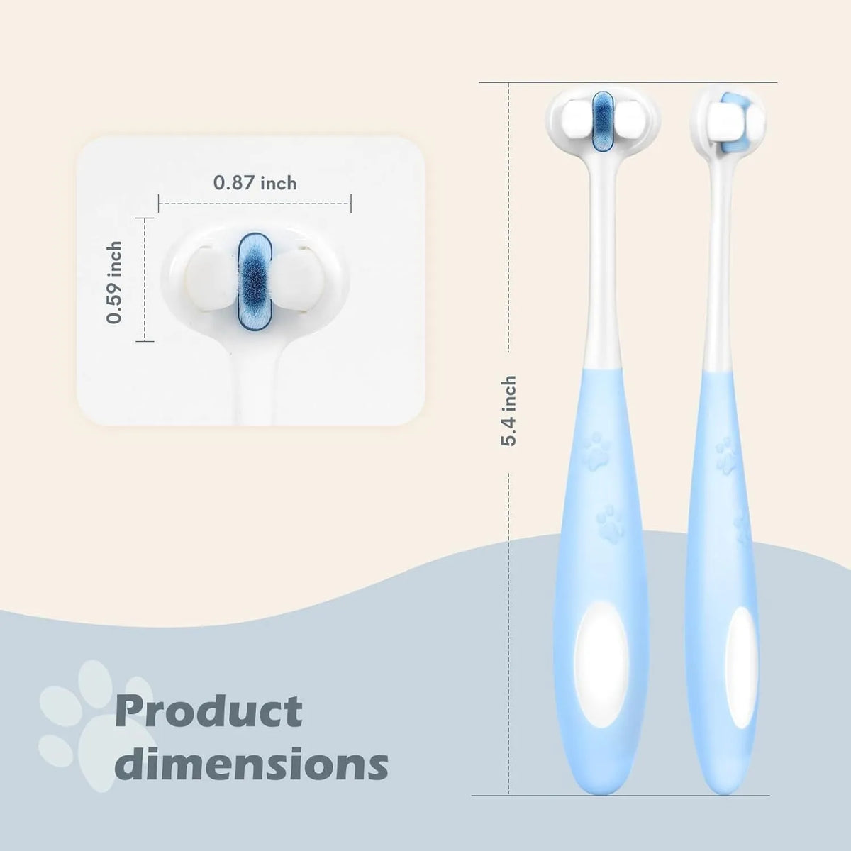 3-sided dog toothbrush with ultra soft nano bristles, blue and pink, 13.5cm long, for sensitive teeth and gums