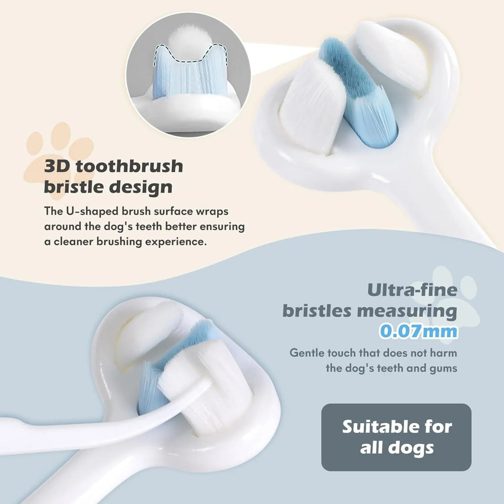 3-sided dog toothbrush with ultra soft nano bristles, blue and pink, 13.5cm long, for sensitive teeth and gums
