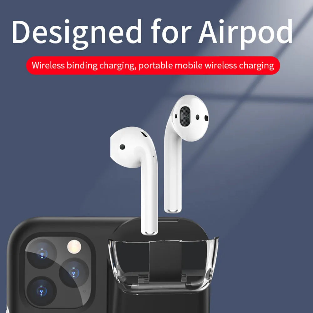 Matte acrylic and silicone AirPods charging case cover with iPhone edge protection in black colour