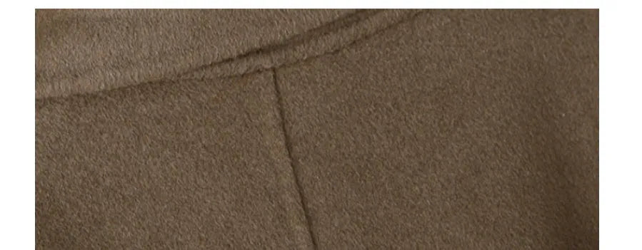 Long wool coat with suit collar in black and caramel colours showing front styling