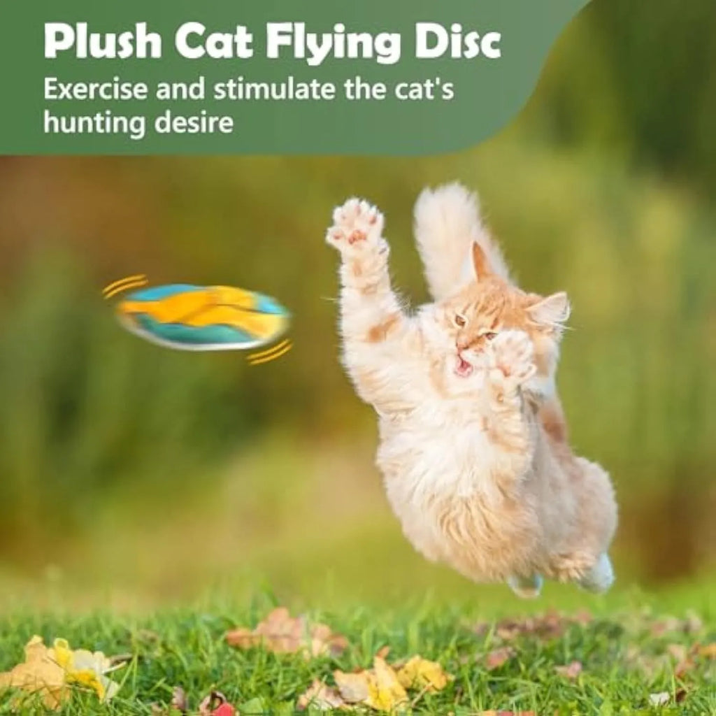 Plush catnip flying disc toy with basketball pattern featuring crinkle sound interior