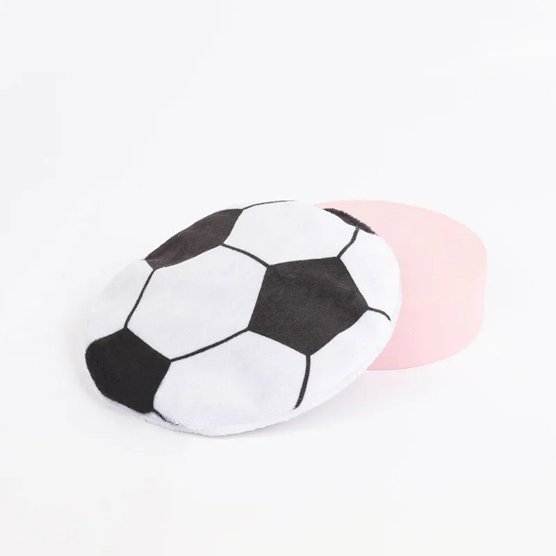 Plush catnip flying disc toy with basketball pattern featuring crinkle sound interior