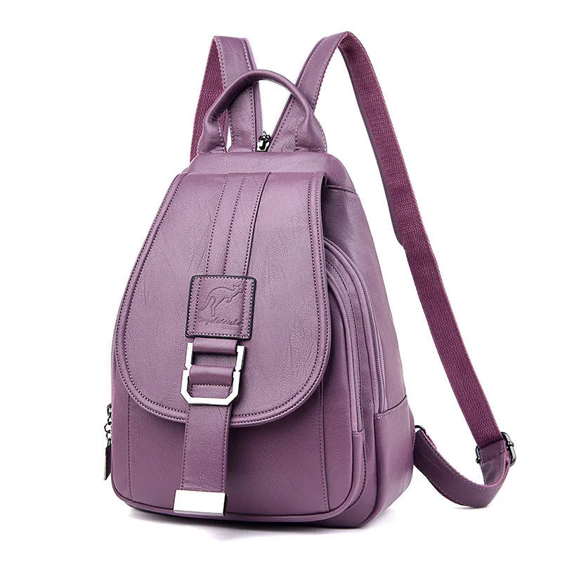 Women's waterproof PU leather backpack in medium size with double straps, available in five colours