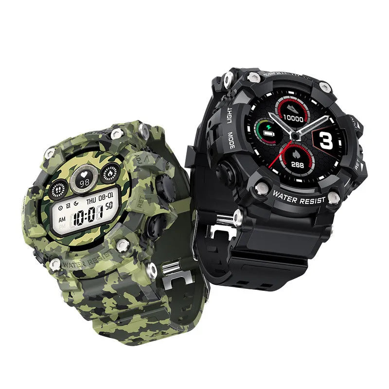 T6 Tactical Rugged Smart Watch in black or green with 1.3-inch screen and alloy case.