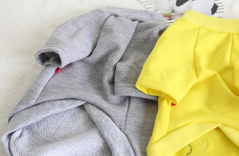 Grey and yellow cotton dog coat size XS for small dogs on white background