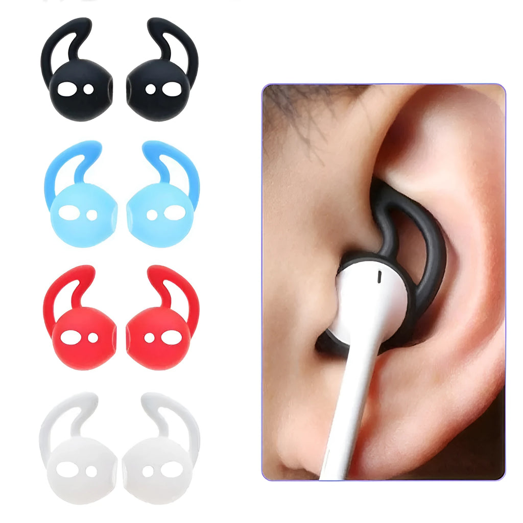 Silicone earplug sleeves for Apple AirPods in five colours, with dimensions 28.19x21.10x9.10mm.