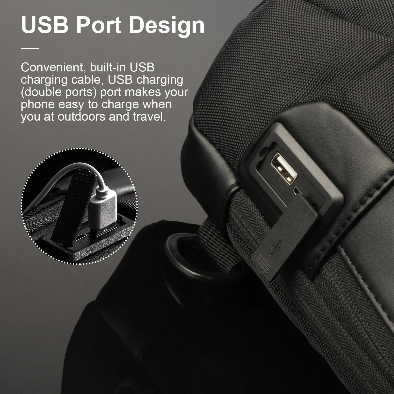 Men's waterproof oxford anti-theft crossbody bag in black with multiple compartments and adjustable strap