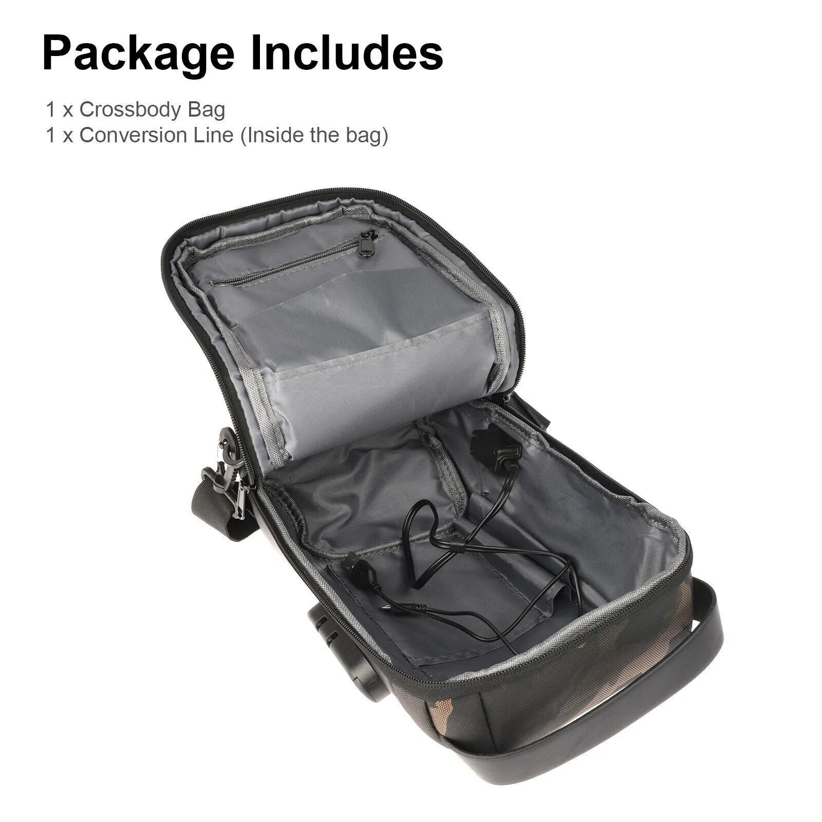 Men's waterproof oxford anti-theft crossbody bag in black with multiple compartments and adjustable strap