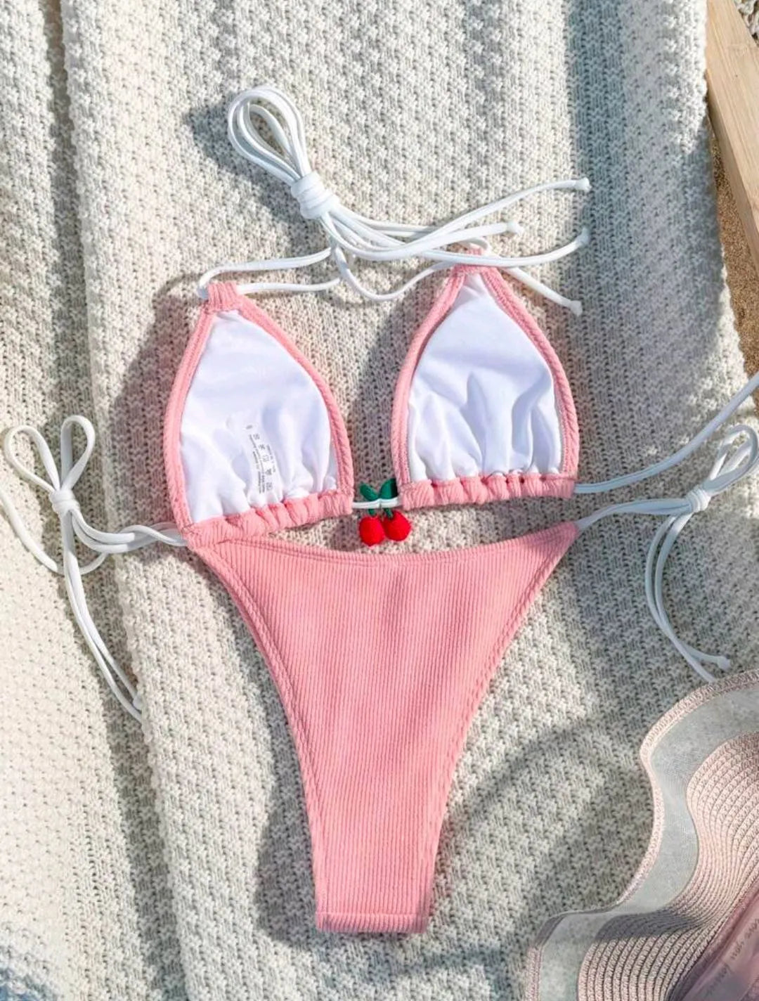 Nylon fabric bikini swimsuit two-piece set in solid colour design available in five colours
