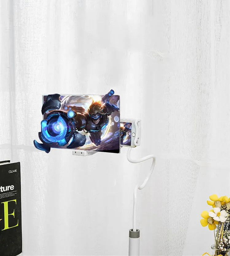 Black mobile phone screen amplifier with adjustable bracket showing 12-inch acrylic magnification lens