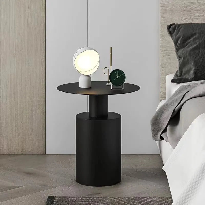 Nordic style round metal bedside table in beige with simple modern design for bedroom use
