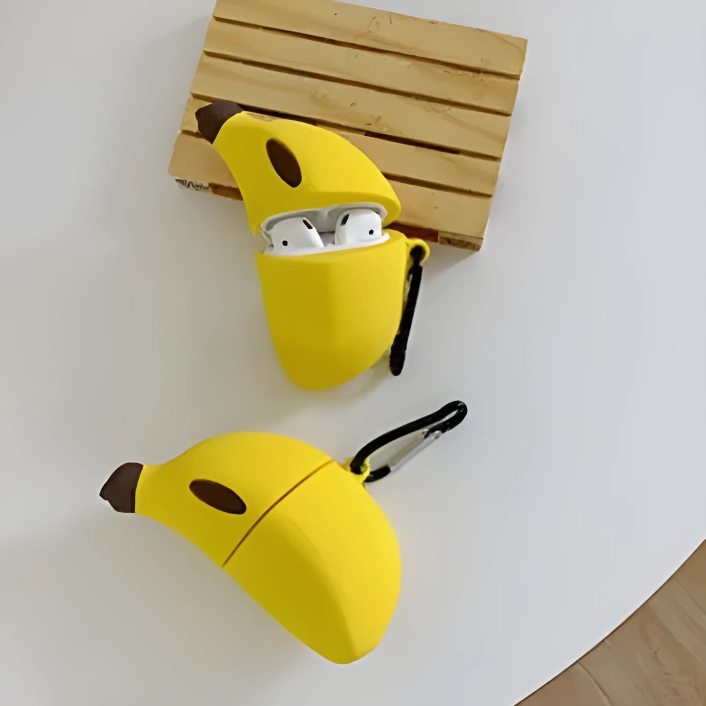 Yellow banana-themed silicone protective case for Apple AirPods Pro wireless headphones