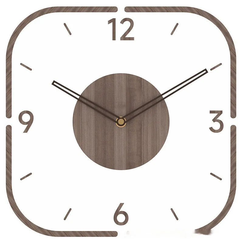 35cm square transparent wooden frame wall clock with modern design