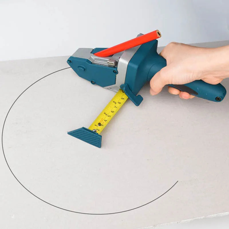 Blue multifunctional woodworking cutter with tape measure and one-press lock for precise material cutting