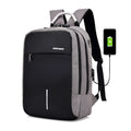 USB charge anti theft backpack in black polyester with zipper closure, 43x26x13cm, fits MacBook Air and iPad