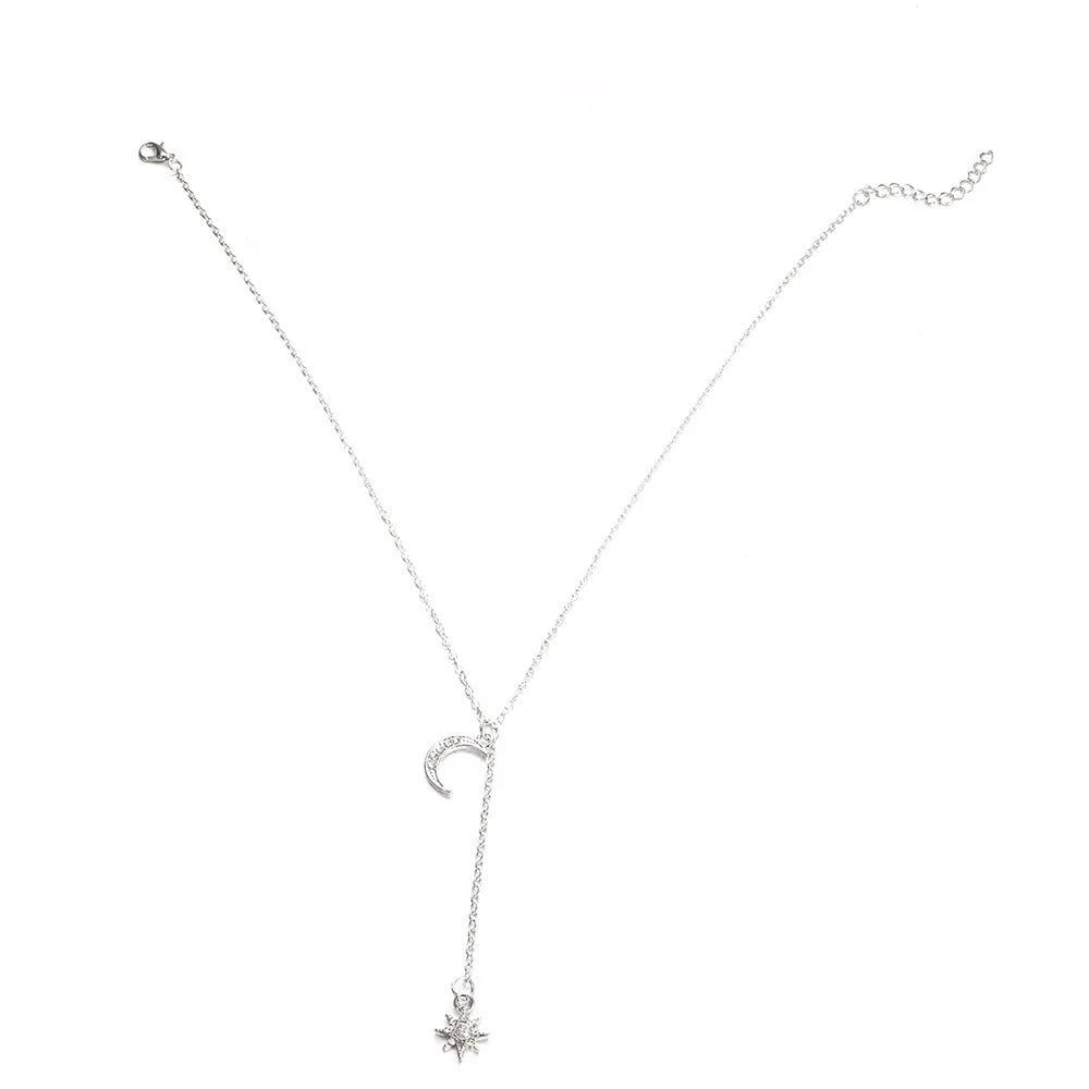Retro moon sun star pendant necklace on snake bone chain, gold plated finish