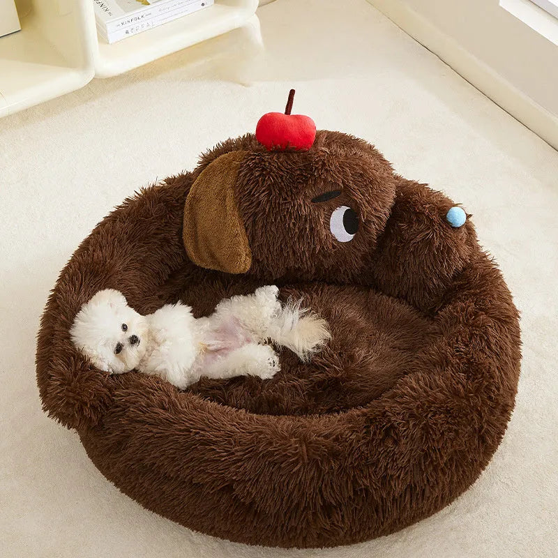 Plush pet sofa bed with fleece lining and bolster edges for small dogs and cats.