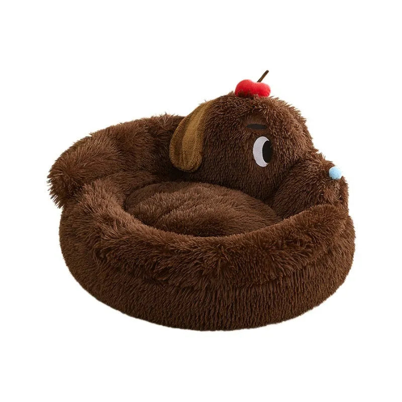 Plush pet sofa bed with fleece lining and bolster edges for small dogs and cats.