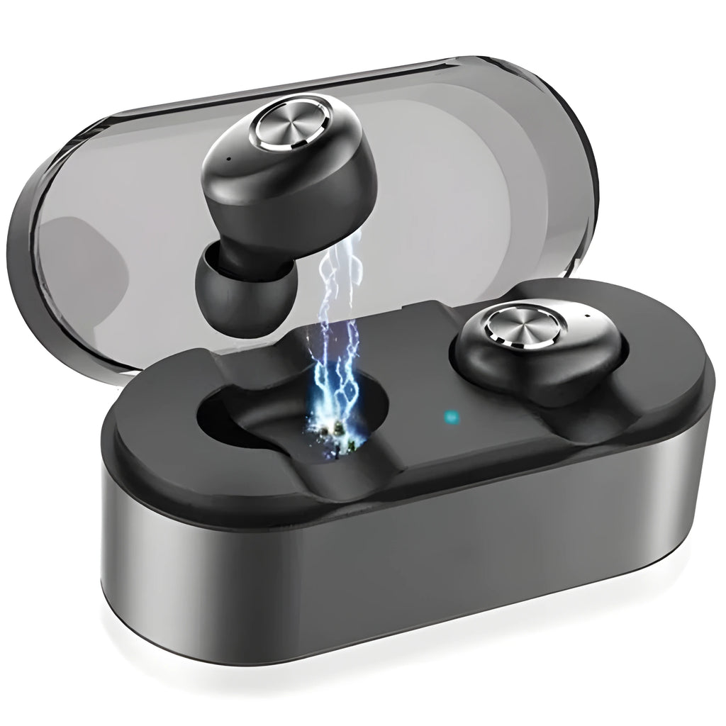 Black wireless Bluetooth headset for hands-free calling with ear hook design
