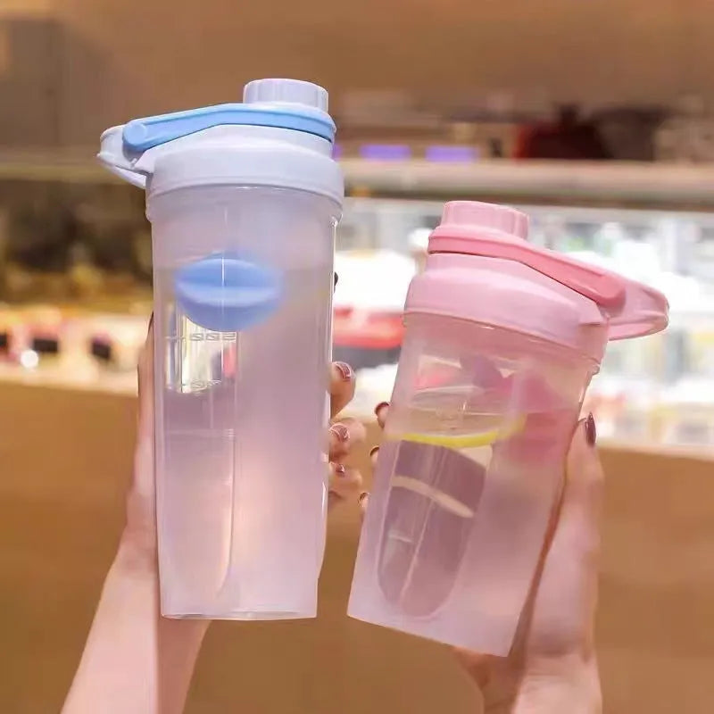 Blender shaker bottle with stirring ball, leakproof knob lid, 500ml or 700ml, solid colours purple blue pink yellow grey