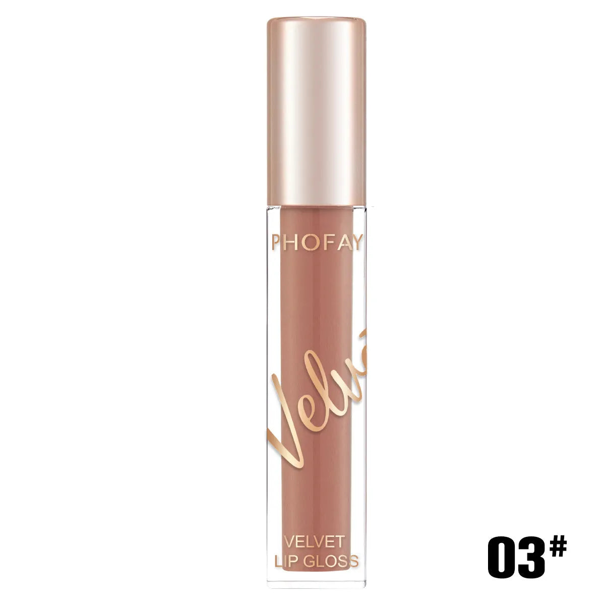 PHOFAY Velvet Lip Gloss 3ml tube with pointed wand tip and flat paddle edge, matte finish
