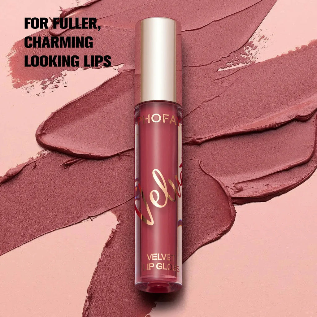 PHOFAY Velvet Lip Gloss 3ml tube with pointed wand tip and flat paddle edge, matte finish