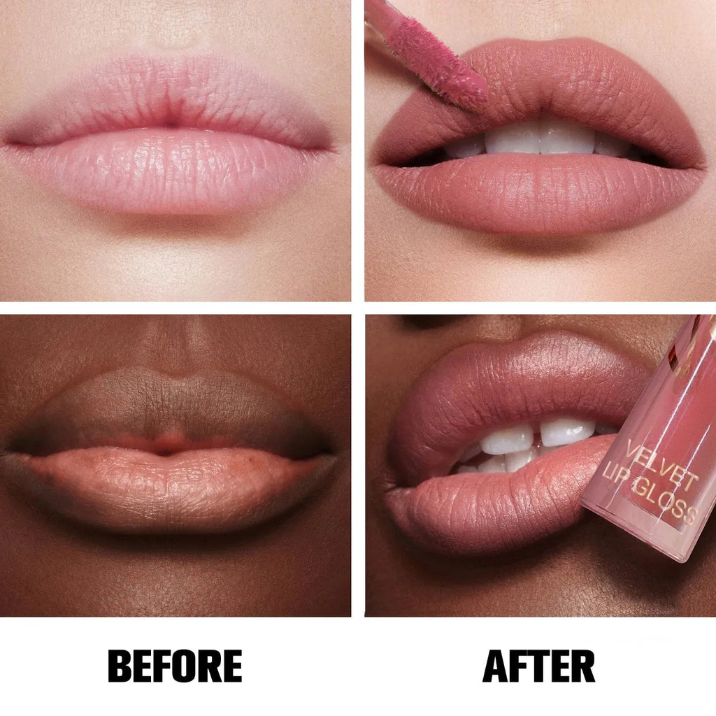 PHOFAY Velvet Lip Gloss 3ml tube with pointed wand tip and flat paddle edge, matte finish