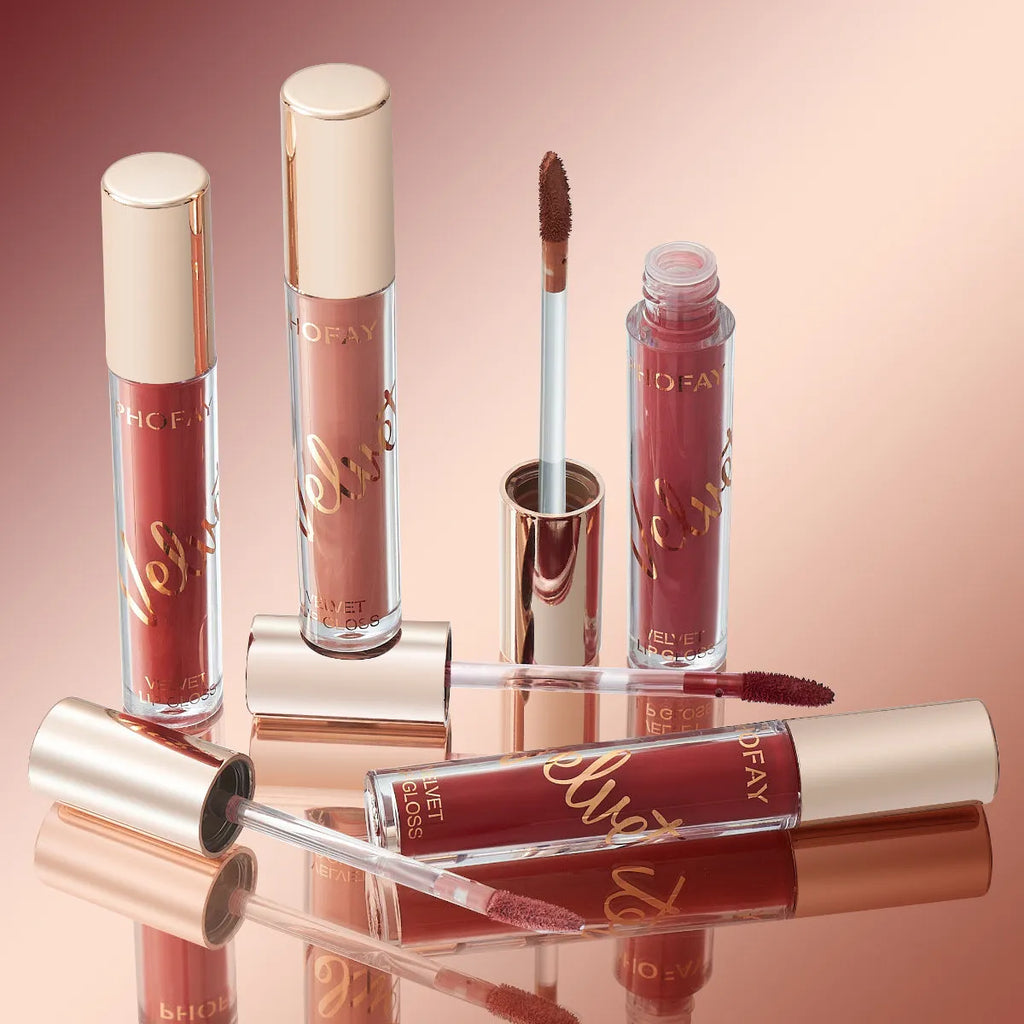 PHOFAY Velvet Lip Gloss 3ml tube with pointed wand tip and flat paddle edge, matte finish