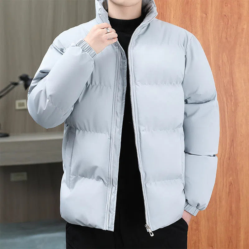 Winter stand-collar cotton coat for couples, plus velvet thicken, long sleeve, black khaki light blue or pink