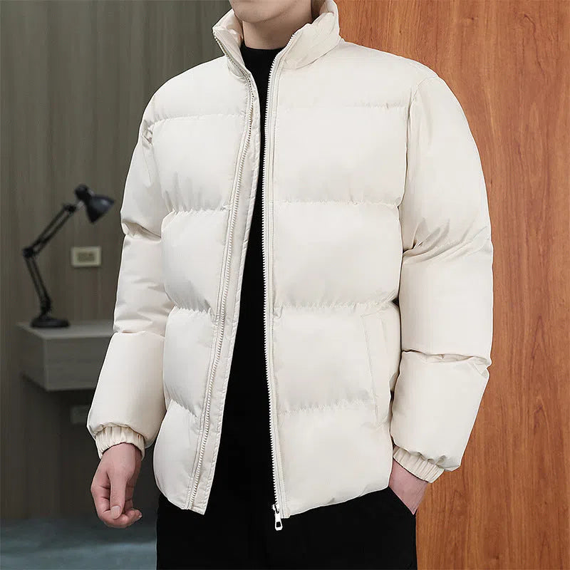 Winter stand-collar cotton coat for couples, plus velvet thicken, long sleeve, black khaki light blue or pink