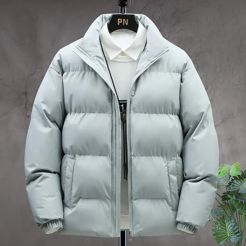 Winter stand-collar cotton coat for couples, plus velvet thicken, long sleeve, black khaki light blue or pink
