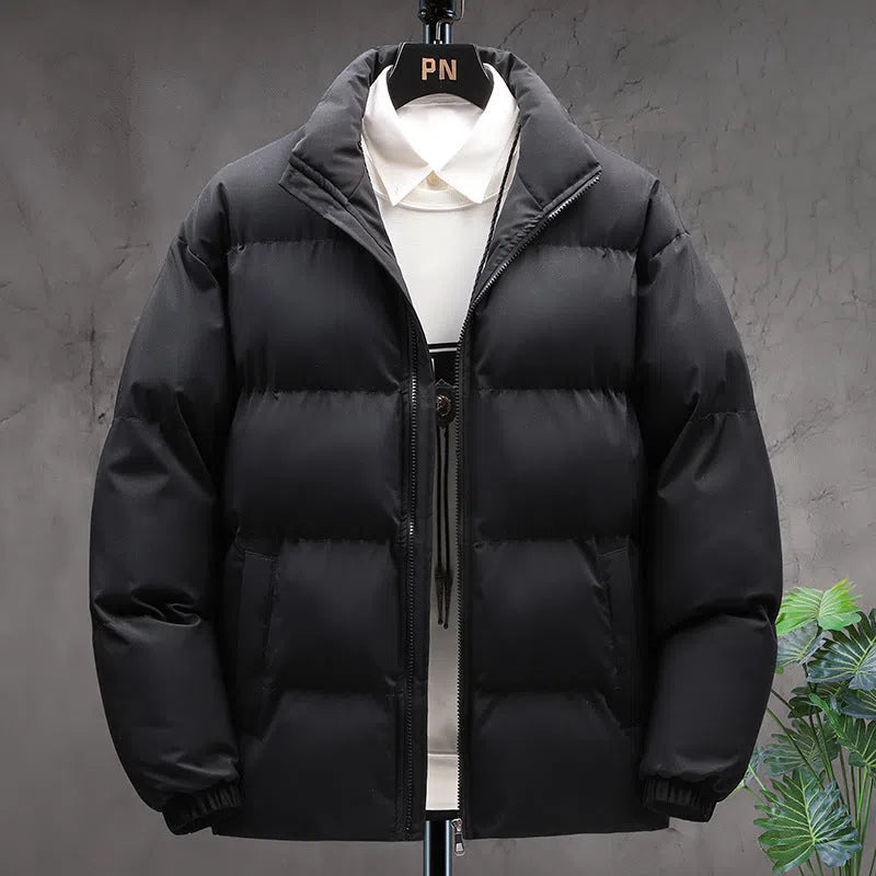 Winter stand-collar cotton coat for couples, plus velvet thicken, long sleeve, black khaki light blue or pink