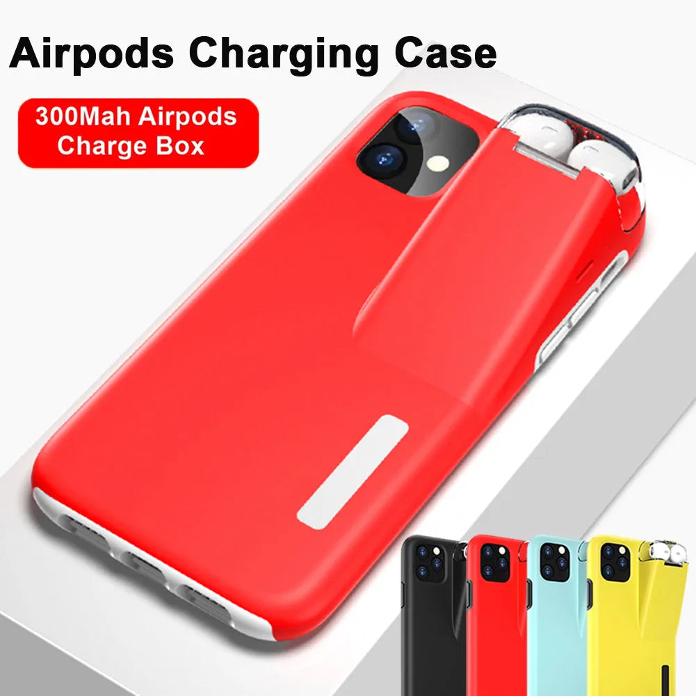 Matte acrylic and silicone AirPods charging case cover with iPhone edge protection in black colour