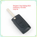 Black folding remote control key for old Peugeot Citroen, 0523 groove, 433MHz, 46 chip, with circuit board battery