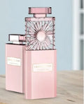 Pink handheld perfume fan with rechargeable battery and USB charging port
