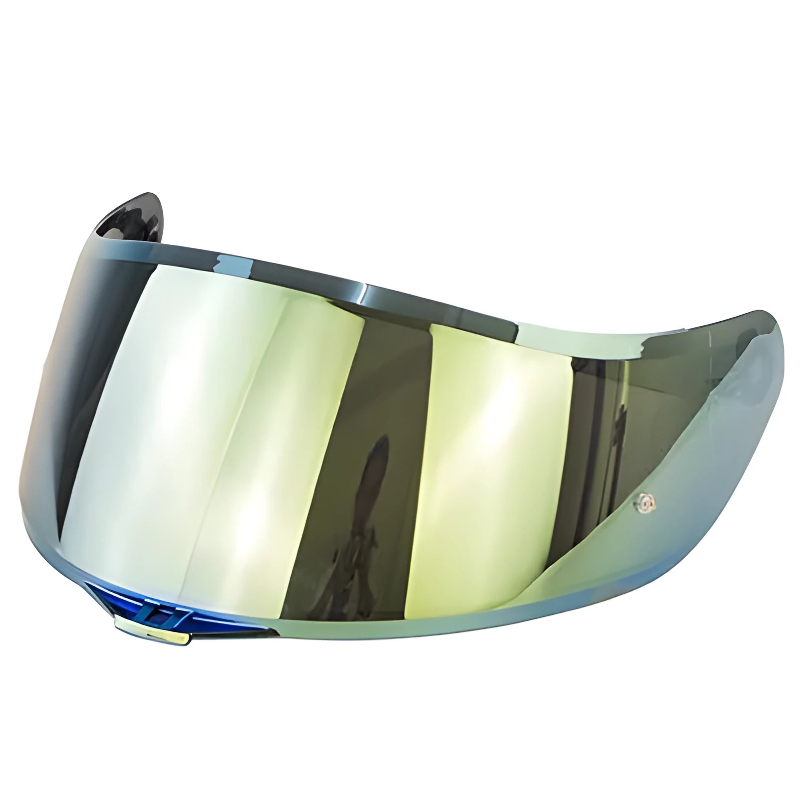 Motorcycle helmet lens with anti-fog film buckle, Transparent Revo Blue finish