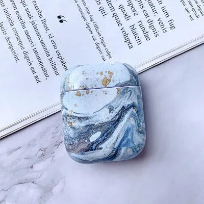 White marble hard PC protective case cover for Apple AirPods 1 and AirPods 2 wireless earphones.