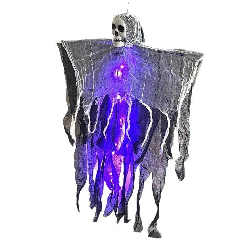 85cm Halloween hanging ghost decoration in mixed colours with cloth drape and metal hook