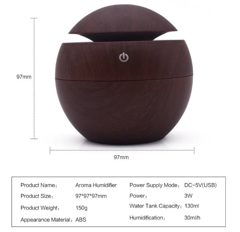 Portable USB ultrasonic atomizer humidifier in white with colorful light, 130ml tank, ABS plastic body