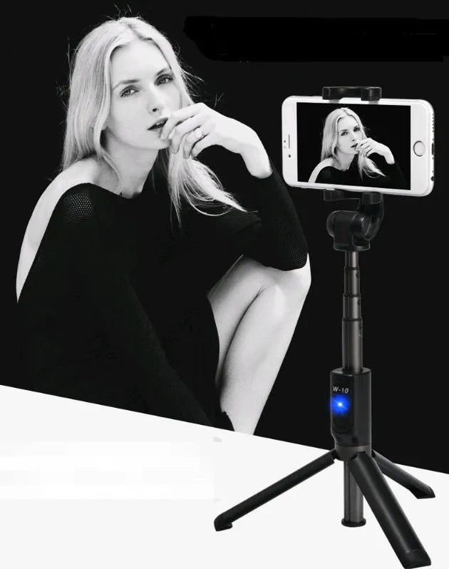 Aluminium Bluetooth selfie stick with remote control and tripod bracket extended with smartphone attached