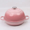 Cast iron enamel bread pot in black exterior, available in 24cm and 26cm sizes, with colour options blue, pink, red, white