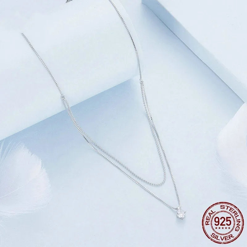 Silver double-layer necklace with pearl chain and pendant made from 925 sterling silver