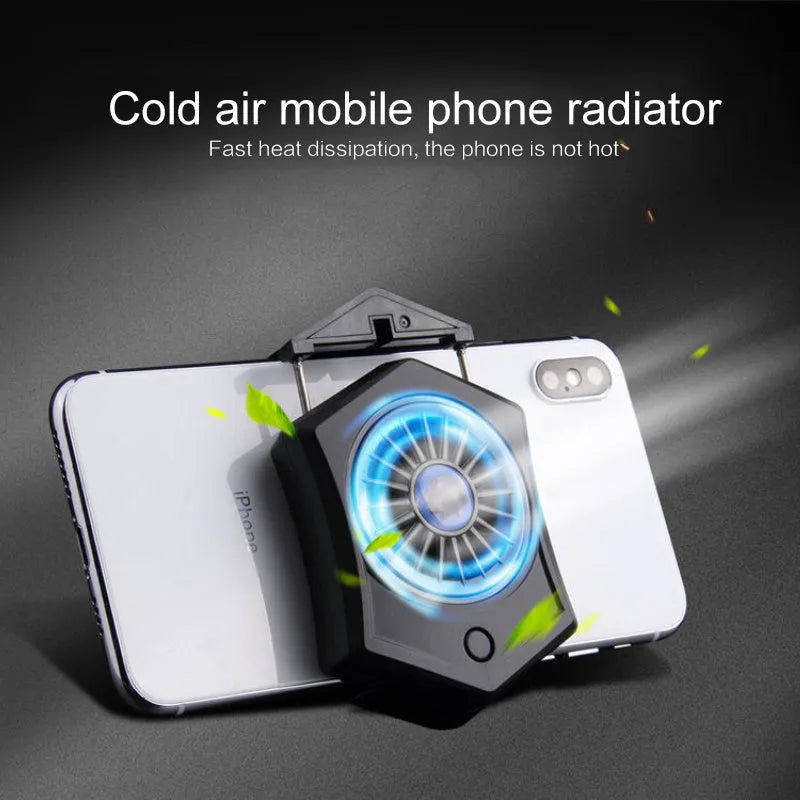 Black mobile phone radiator with aluminium alloy heatsink and dual turbo cooling fans for gaming consoles