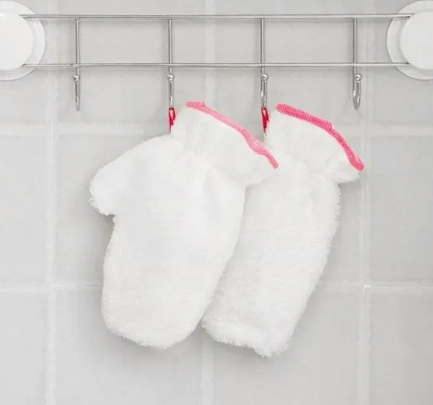 Thick microfiber dishwashing glove in plain white, one size 7-10cm, for kitchen cleaning.