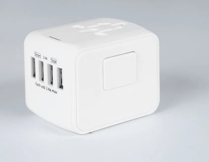 Multi-function travel socket adapter with USB, PC shell, 66x53x52mm, black