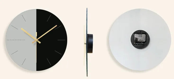 Minimalist clear tempered glass wall clock, 29.5cm diameter, with black printed numerals on silent movement.