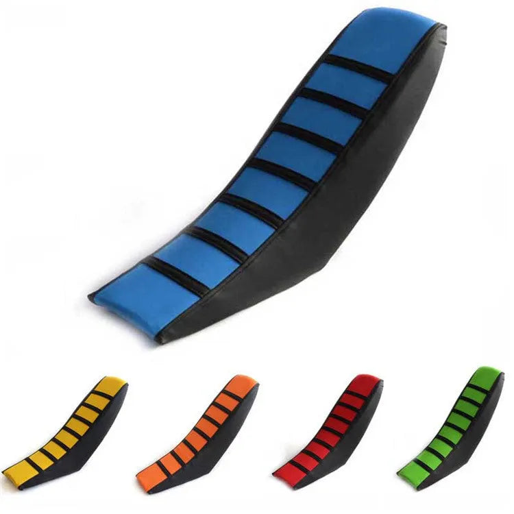 Motorcycle universal anti-slip cushion in PUC artificial leather, blue colour option, on a motorcycle seat