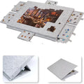 Drawer-style portable children's jigsaw puzzle board in felt polyester fibre, 60x40 cm size, light grey colour option
